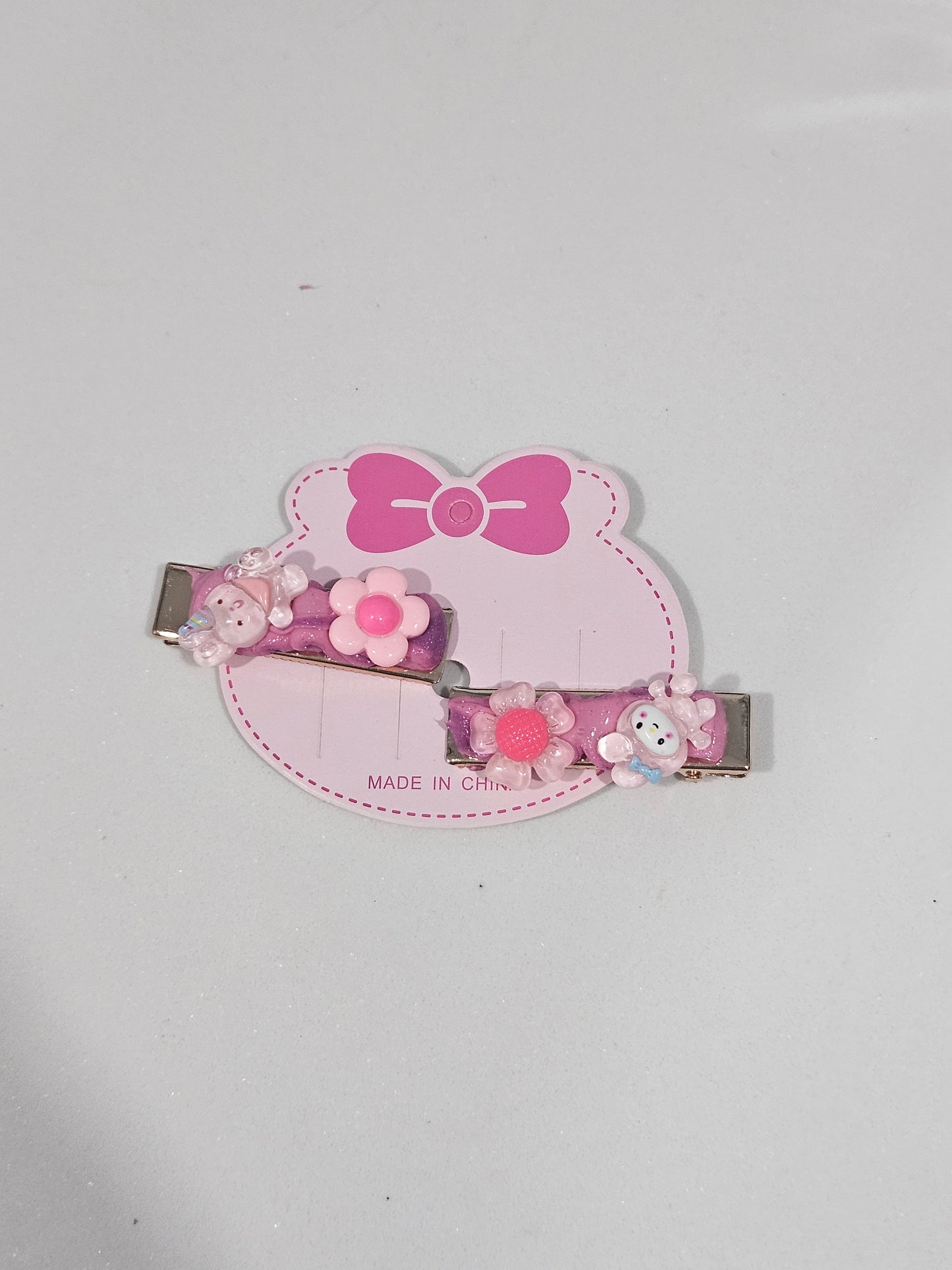 Pink bunny decoden hair clips